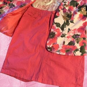 Vintage 90s Denim Pencil Skirt Hot Coral Color